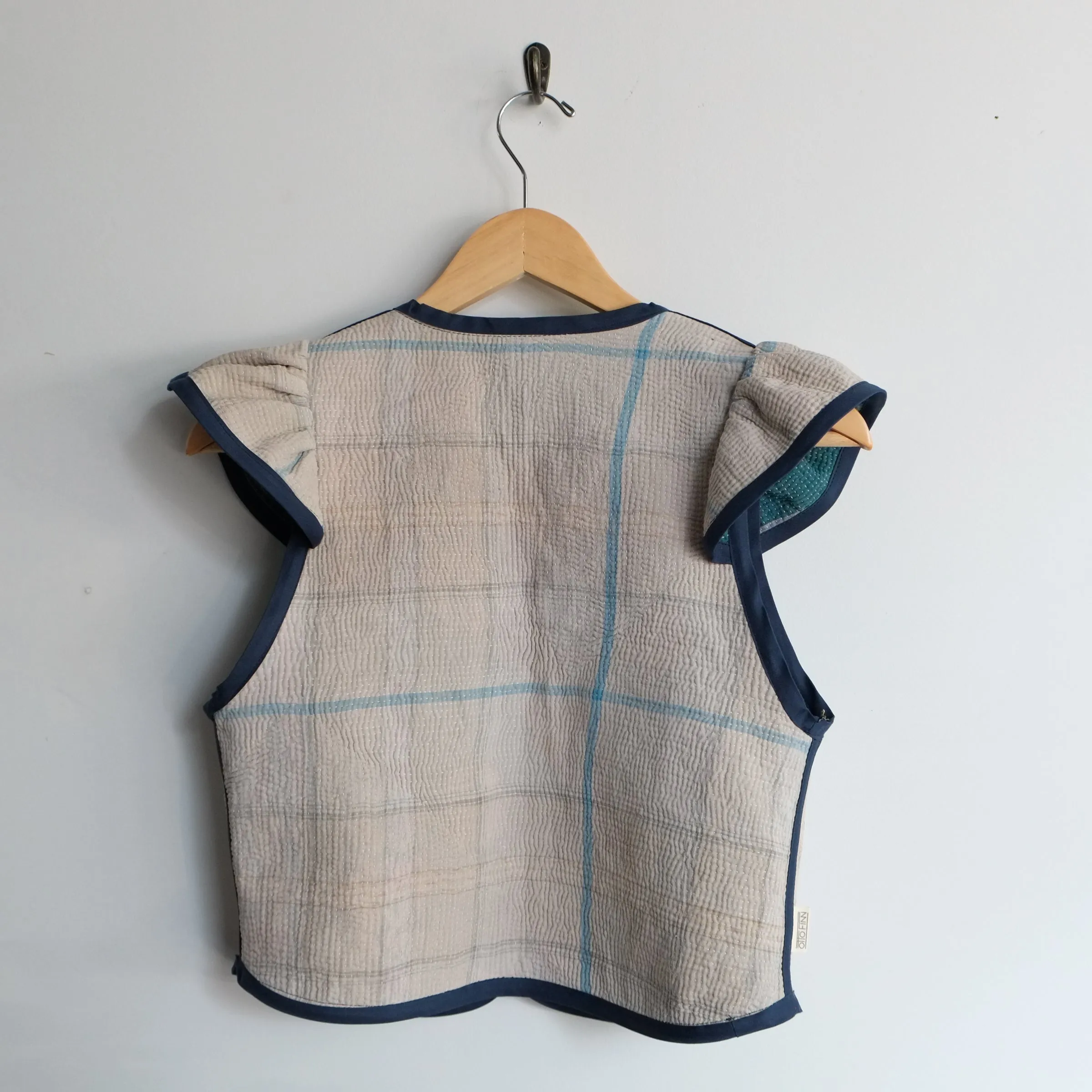 Amelia Flutter Sleeve Vest Blue Plaid XXS071