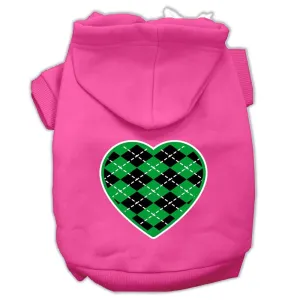 Argyle Heart Green Screen Print Pet Hoodies Bright Pink Size Med (12)