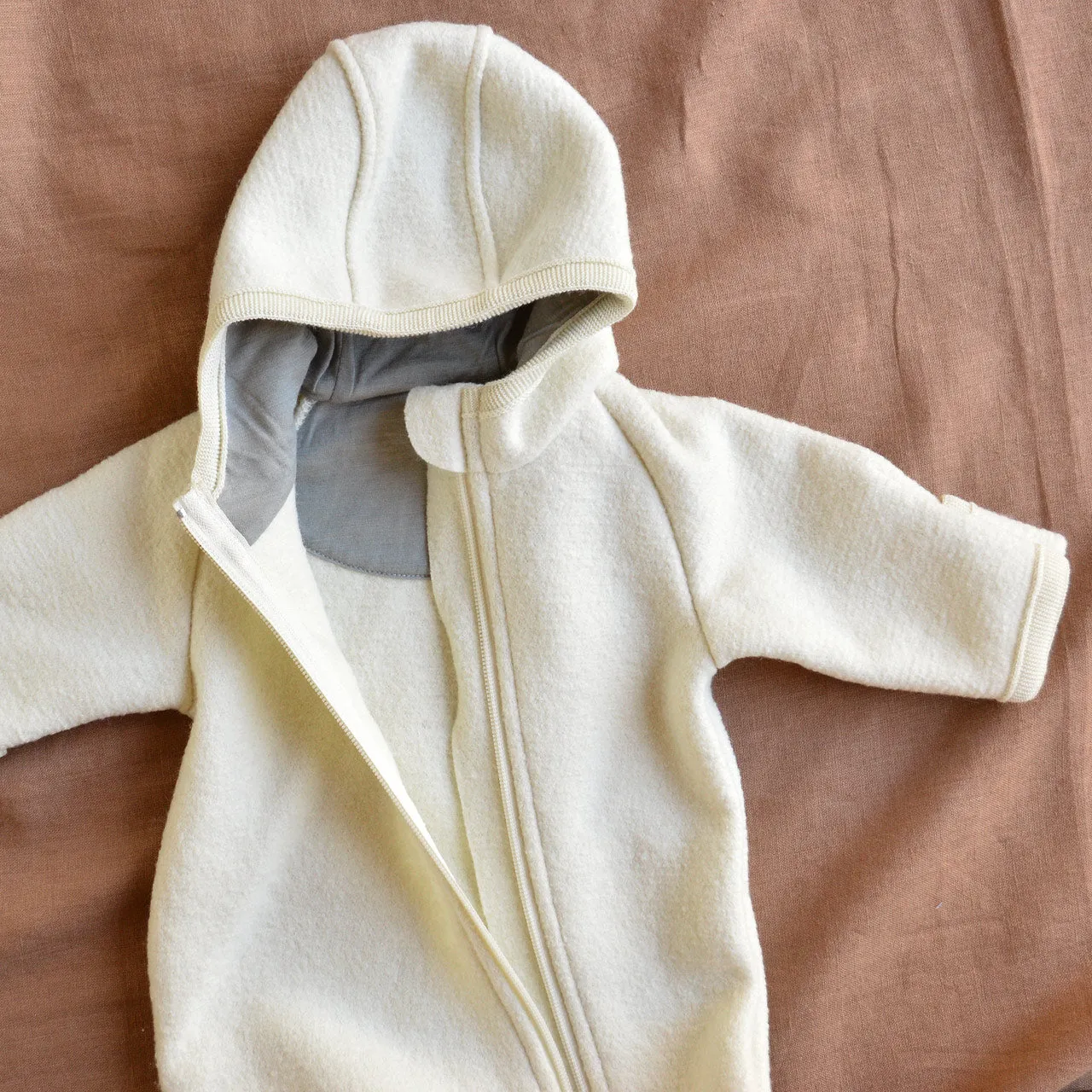 Baby Zip Overalls - Organic Boiled Wool - Natural (0-6m)
