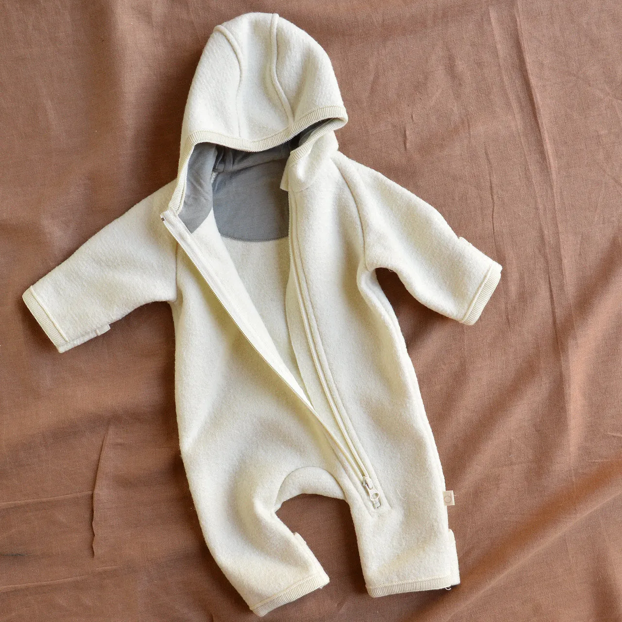 Baby Zip Overalls - Organic Boiled Wool - Natural (0-6m)