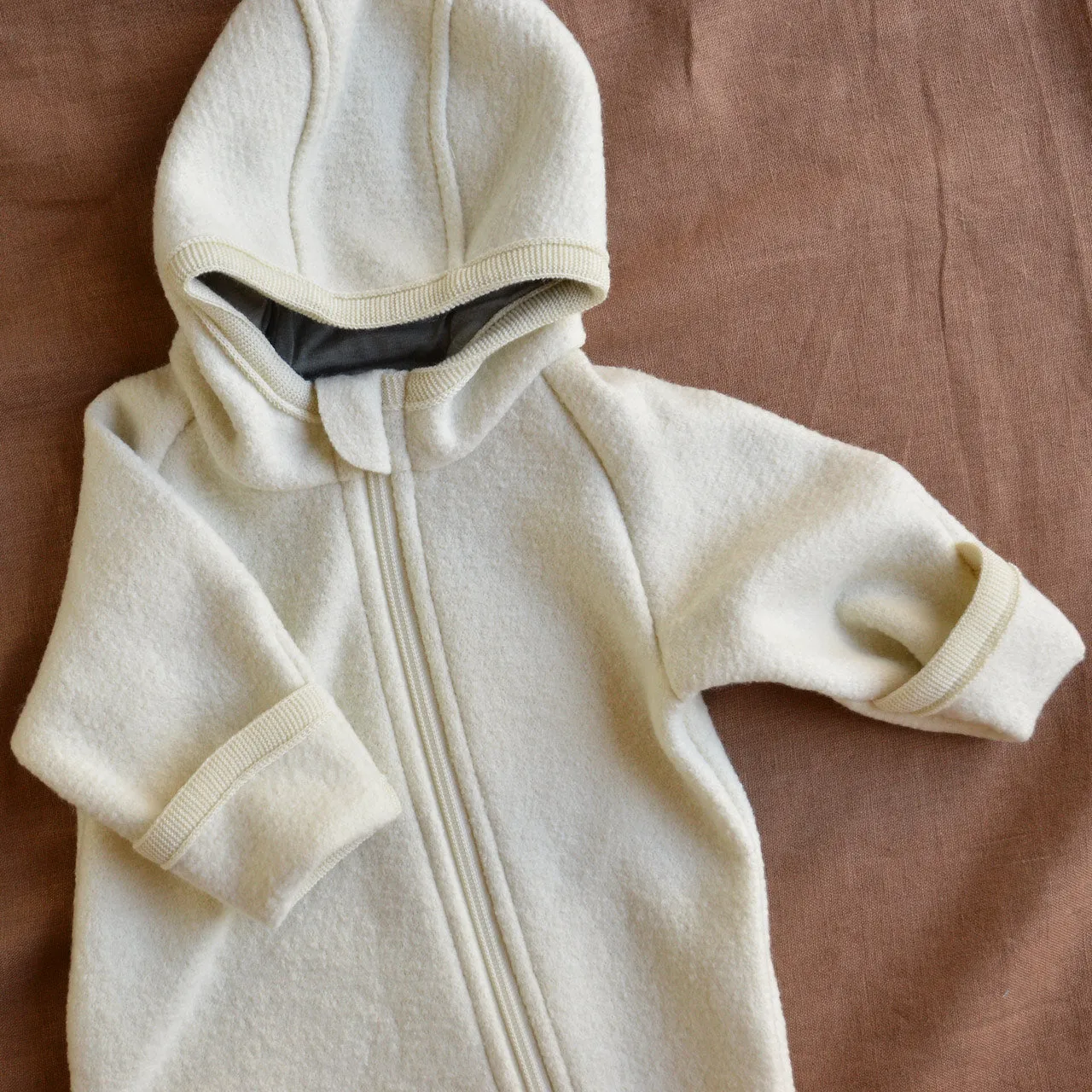 Baby Zip Overalls - Organic Boiled Wool - Natural (0-6m)