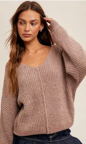 Billie Jean V Neck Dolman Sleeve Metallic Sweater