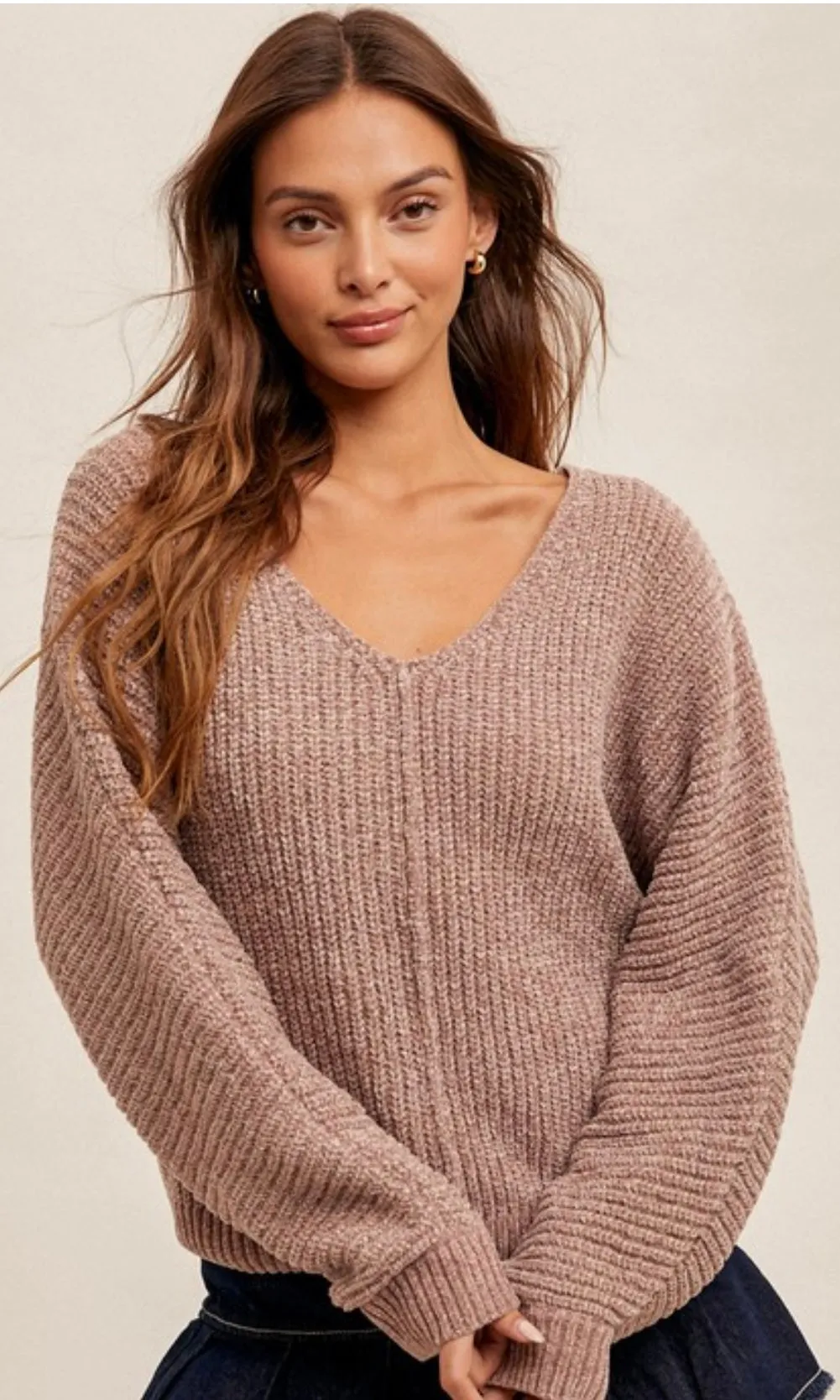 Billie Jean V Neck Dolman Sleeve Metallic Sweater