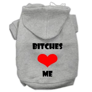 Bitches Love Me Screen Print Pet Hoodies Grey Size Xl (16)