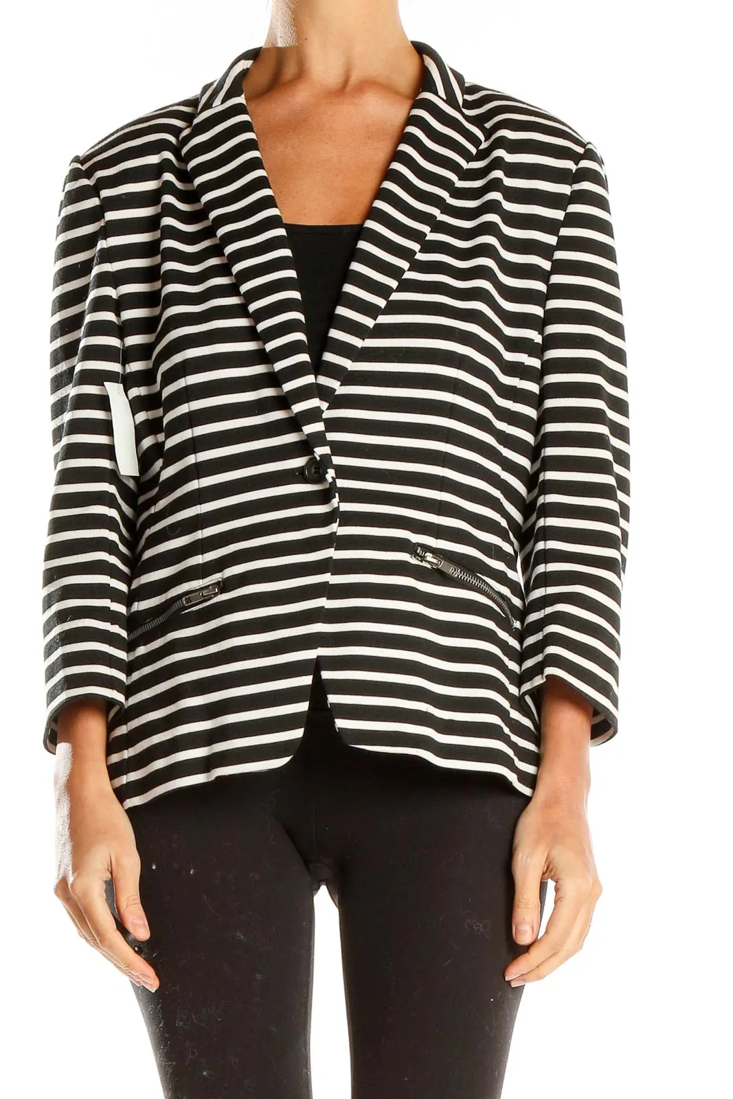Black and White Striped Blazer