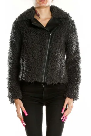 Black Fuzzy Cropped Moto Jacket