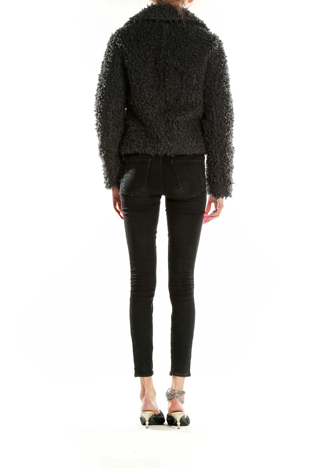 Black Fuzzy Cropped Moto Jacket