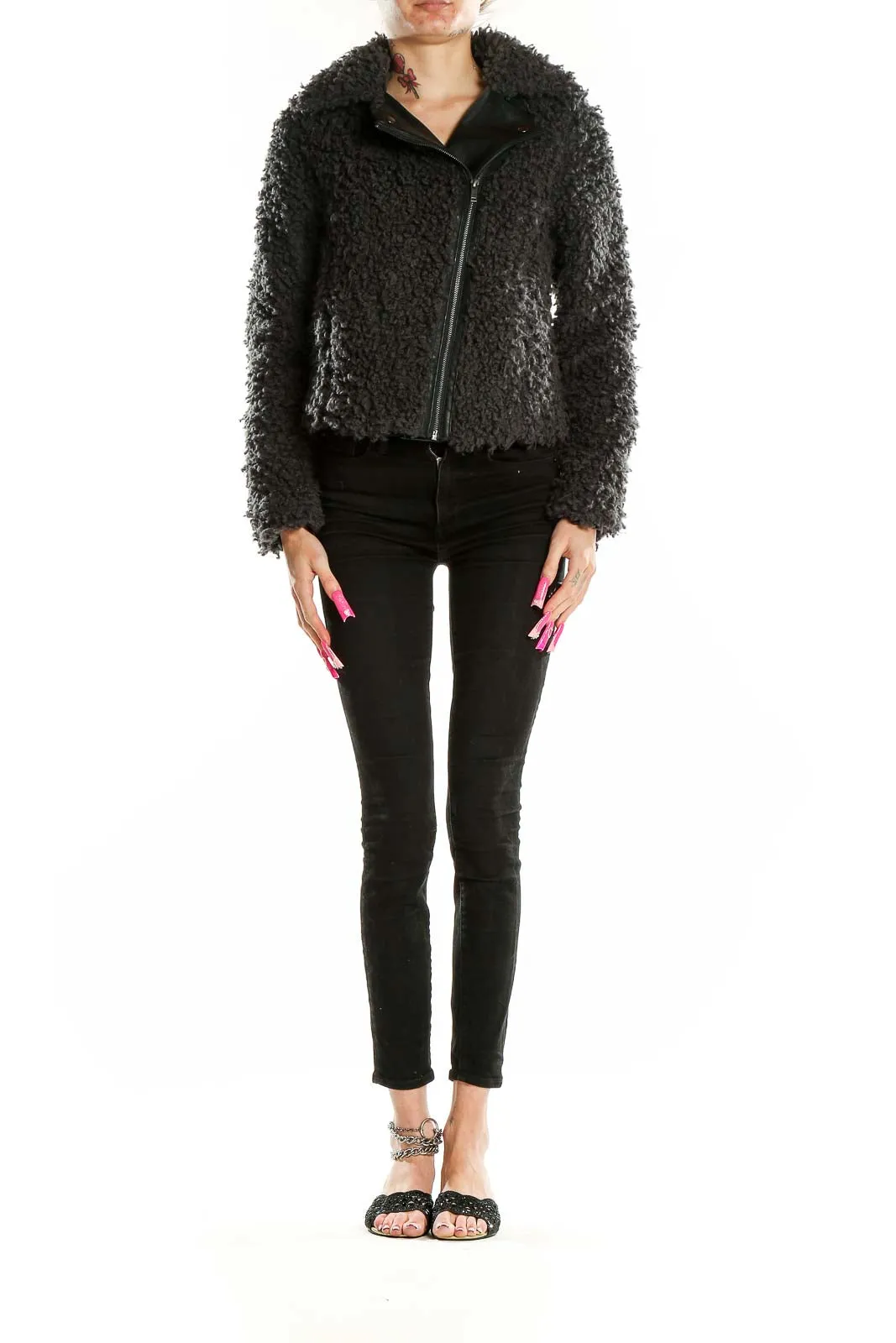 Black Fuzzy Cropped Moto Jacket