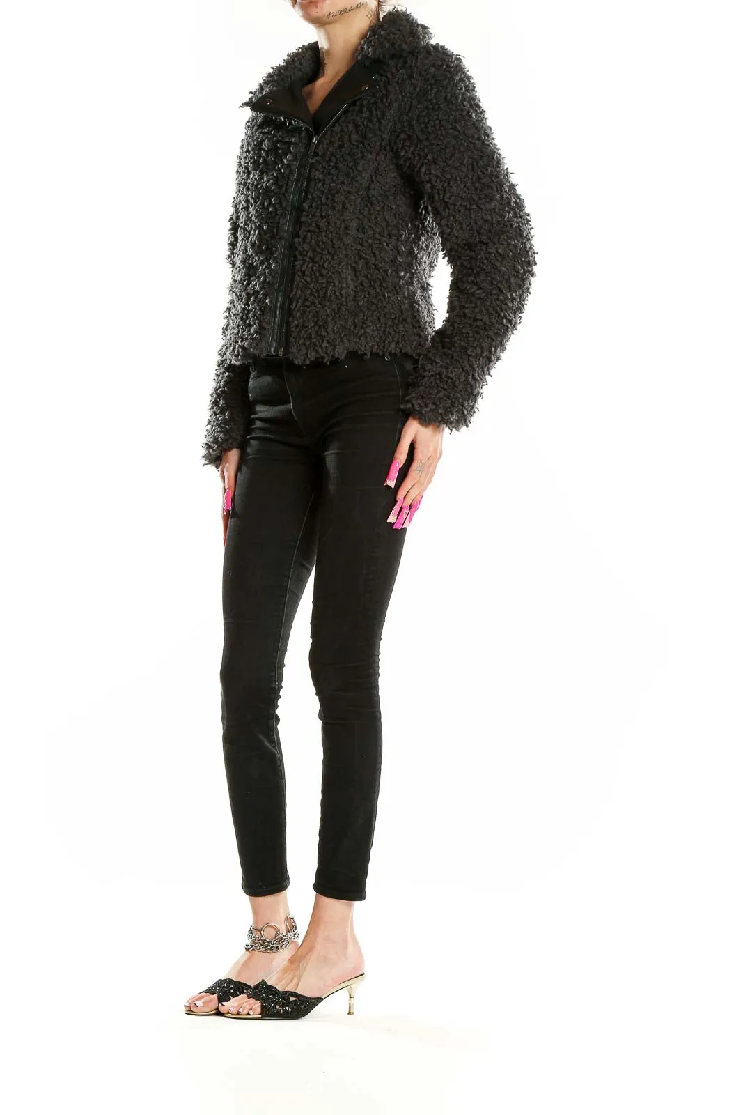 Black Fuzzy Cropped Moto Jacket