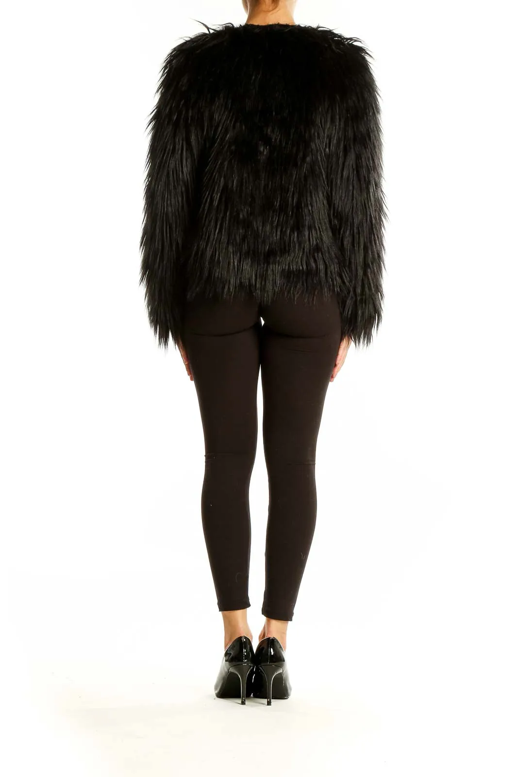 Black Shaggy Faux Fur Cropped Jacket