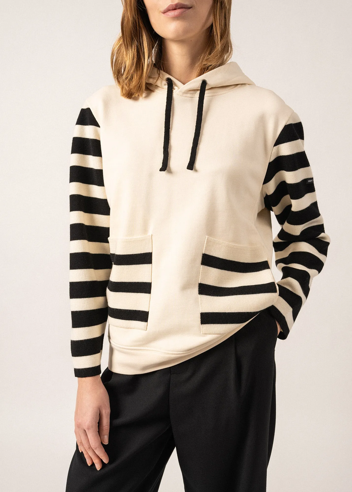 Blizzard Wool and Cotton Hooded Sweatshirt - SAINT JAMES x Isabelle Ballu (ECUME/NOIR)