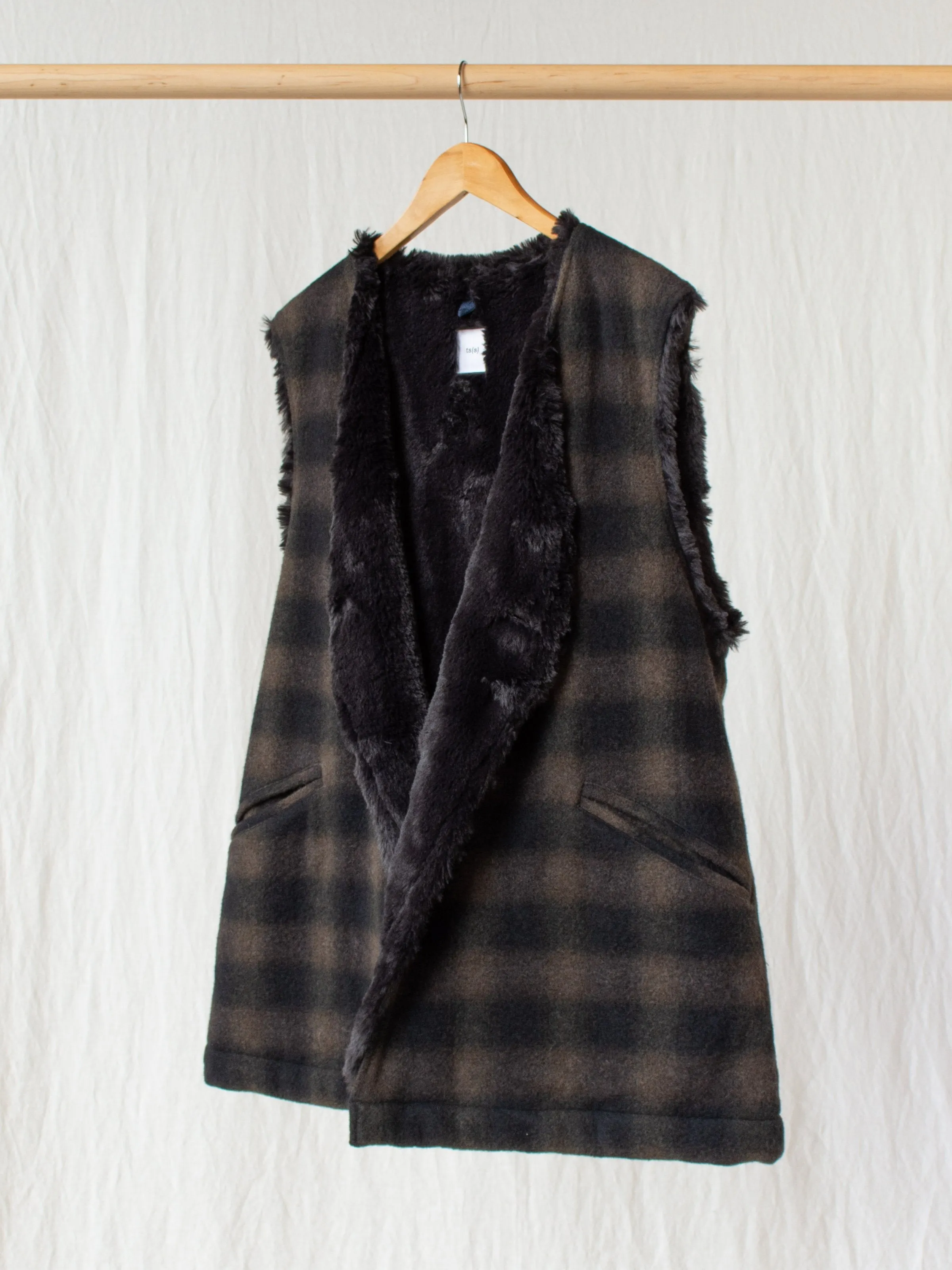 Boa Lined Belted Vest - Ombre Plaid Wool