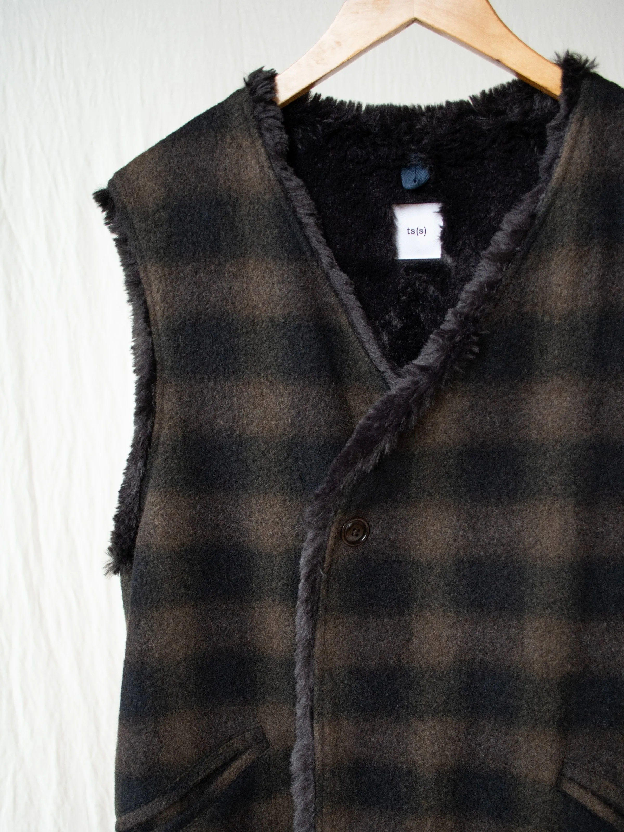 Boa Lined Belted Vest - Ombre Plaid Wool