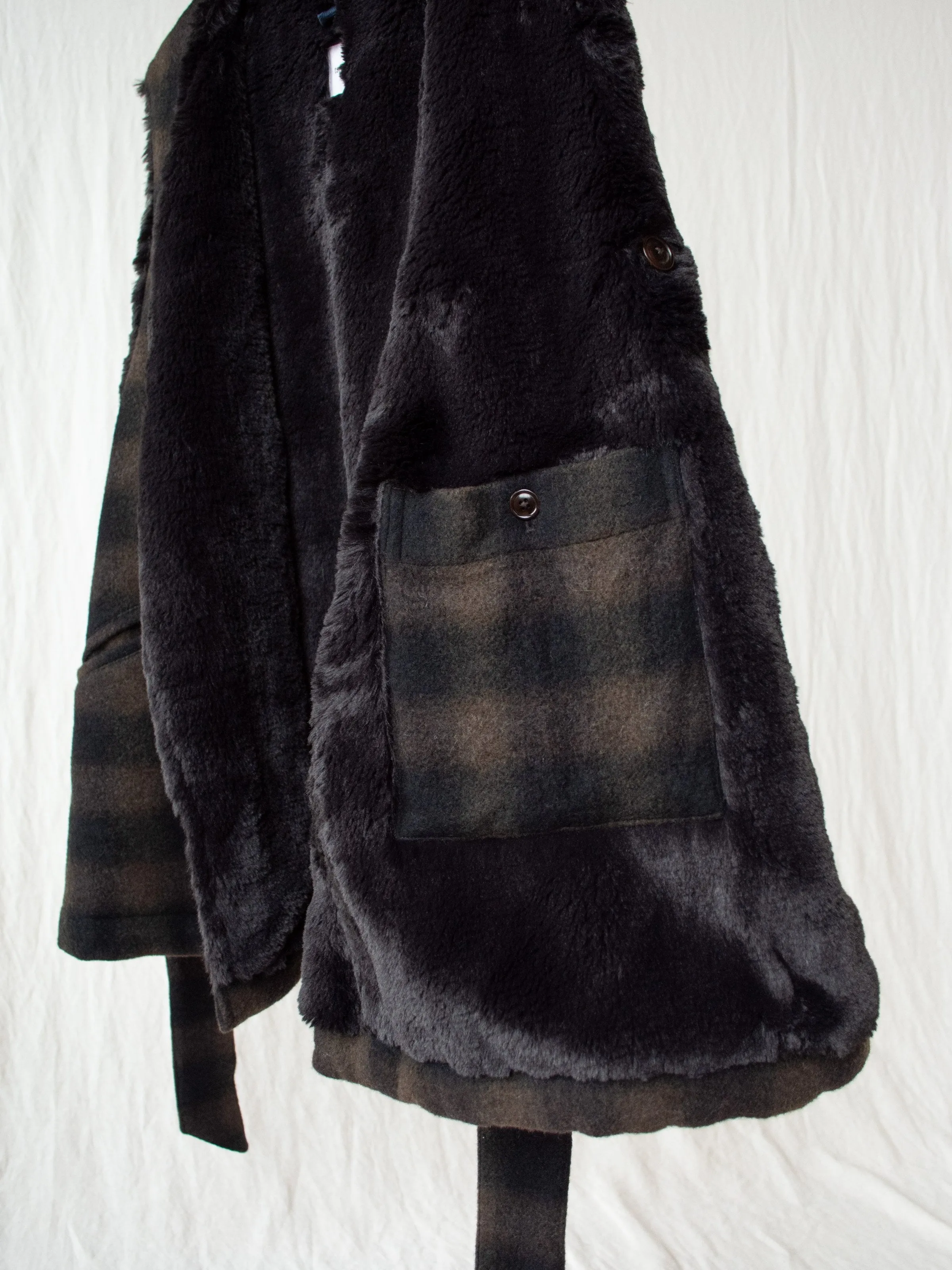 Boa Lined Belted Vest - Ombre Plaid Wool