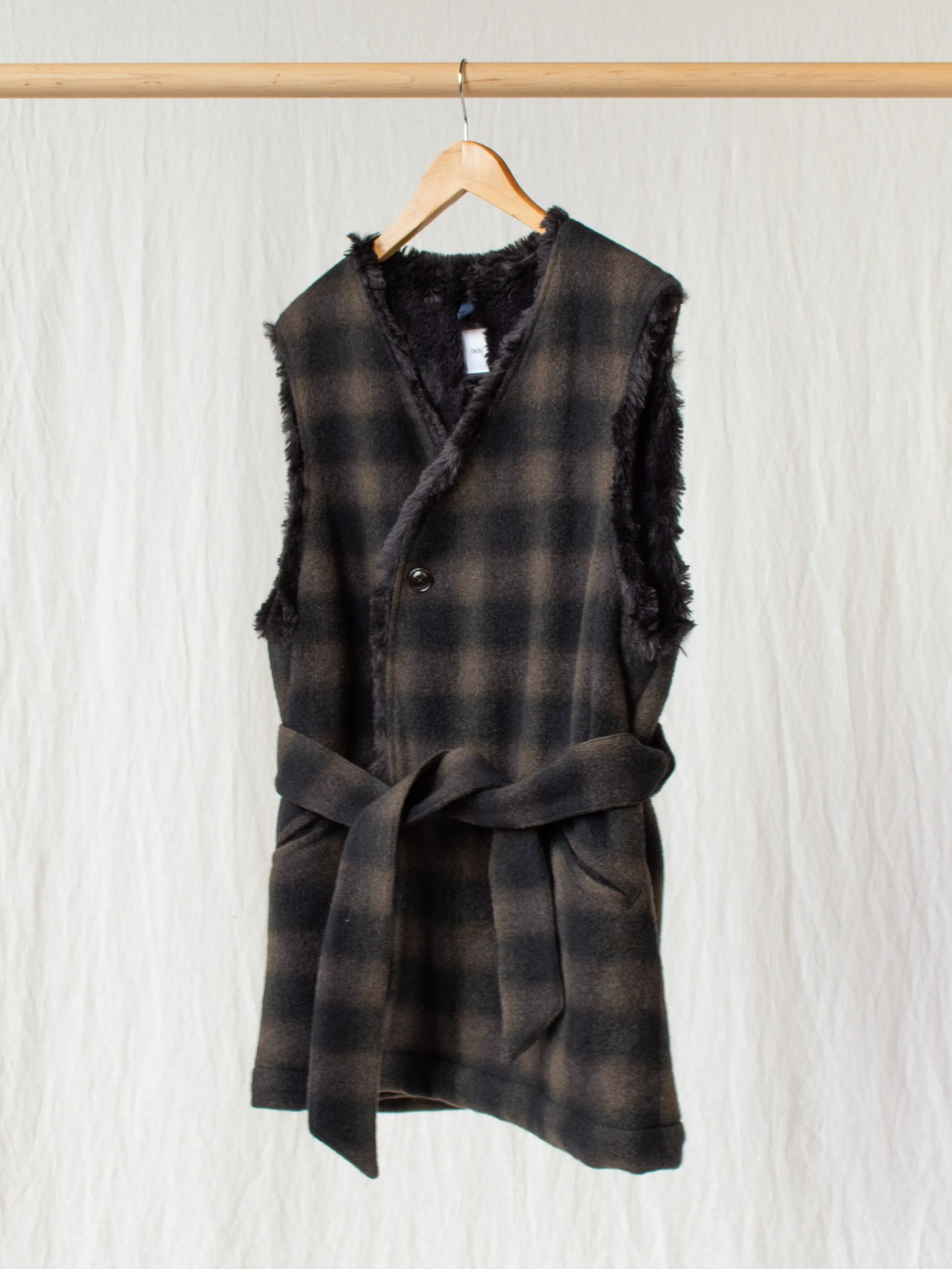 Boa Lined Belted Vest - Ombre Plaid Wool