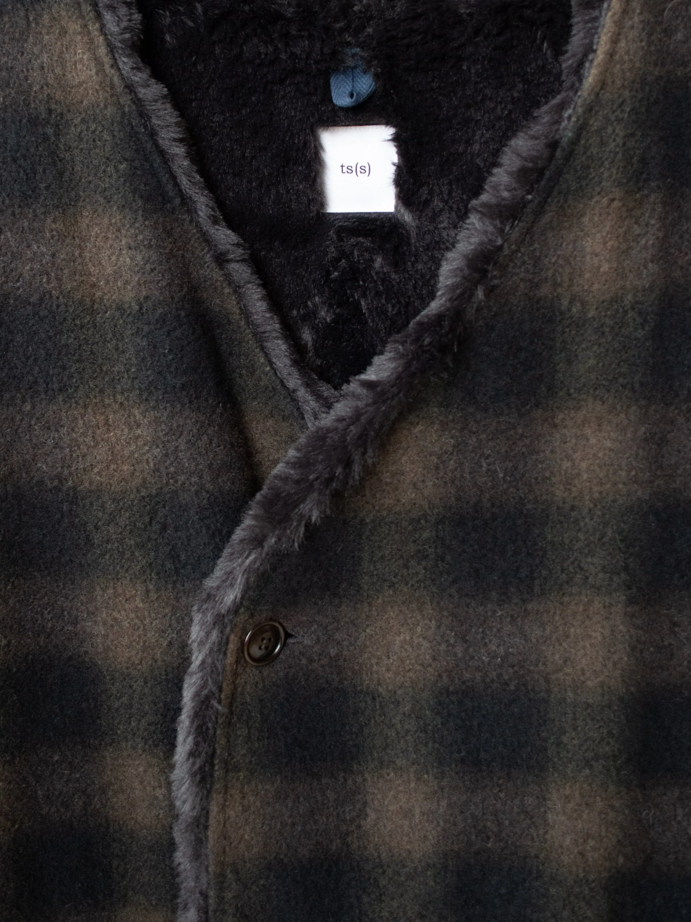 Boa Lined Belted Vest - Ombre Plaid Wool