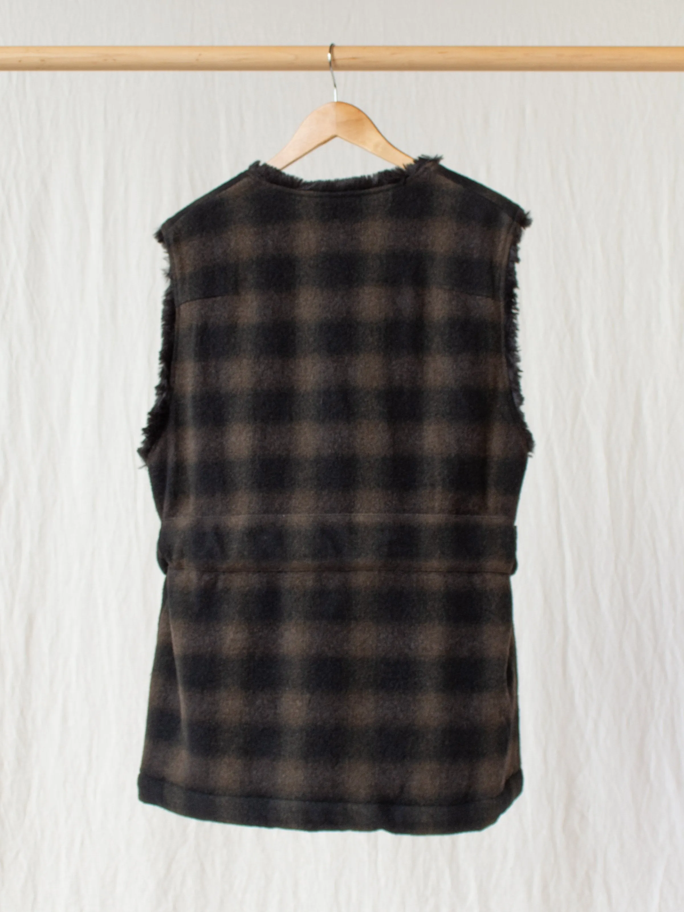 Boa Lined Belted Vest - Ombre Plaid Wool