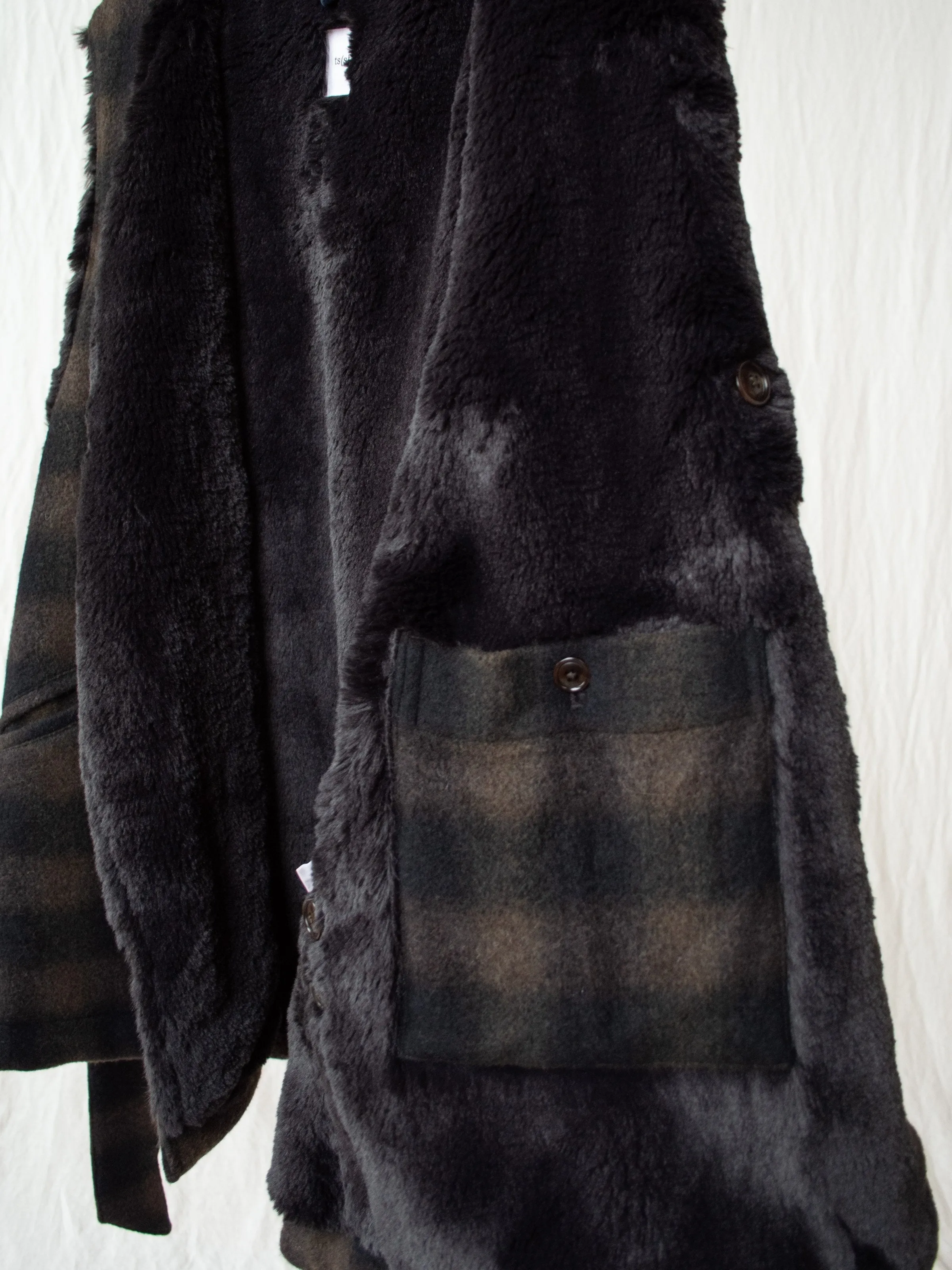 Boa Lined Belted Vest - Ombre Plaid Wool