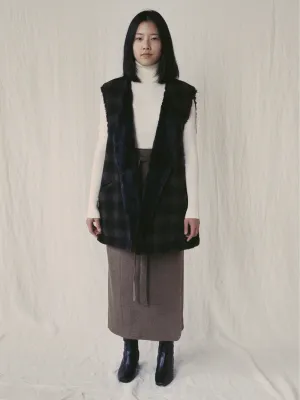 Boa Lined Belted Vest - Ombre Plaid Wool