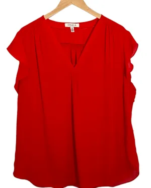 Bright Spring Poppy Flutter Sleeve Blouse