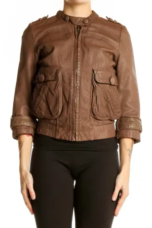 Brown Leather Cropped Moto Jacket