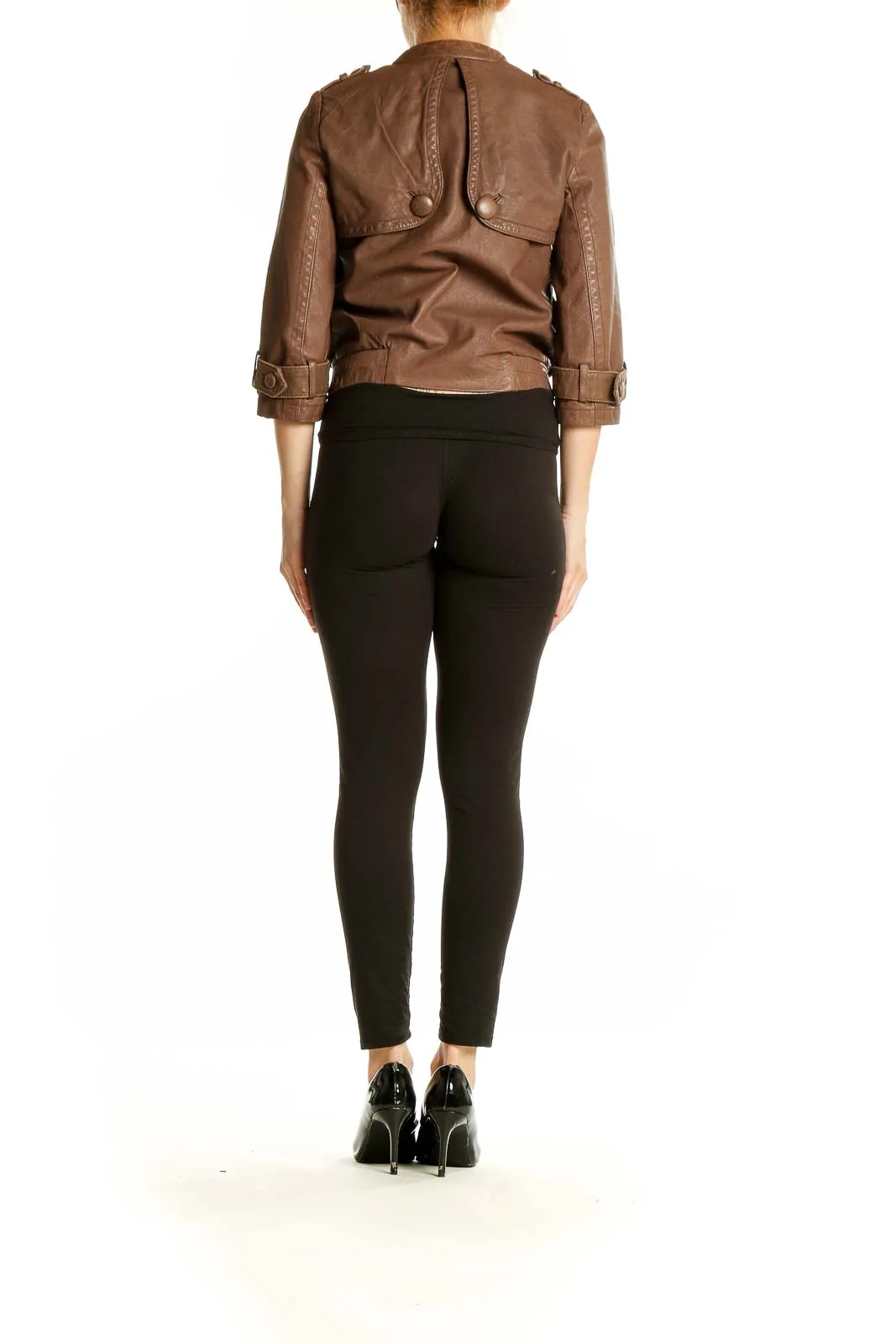 Brown Leather Cropped Moto Jacket