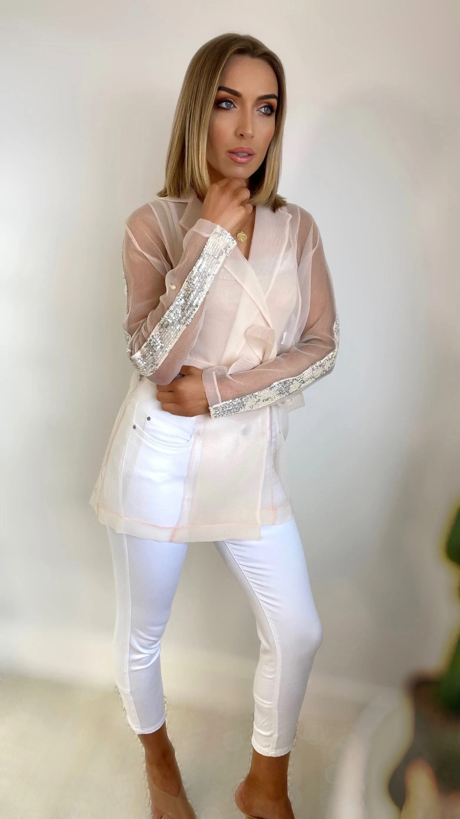 CARRIE VOILÉ SHEER JACKET - BLUSH