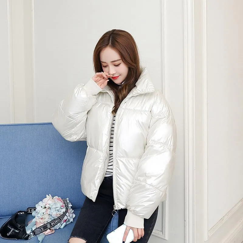 Chic Metallic Puffer Jacket