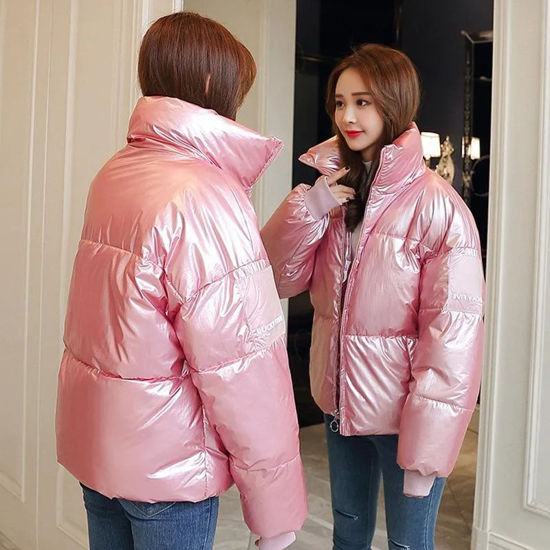 Chic Metallic Puffer Jacket