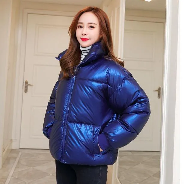 Chic Metallic Puffer Jacket
