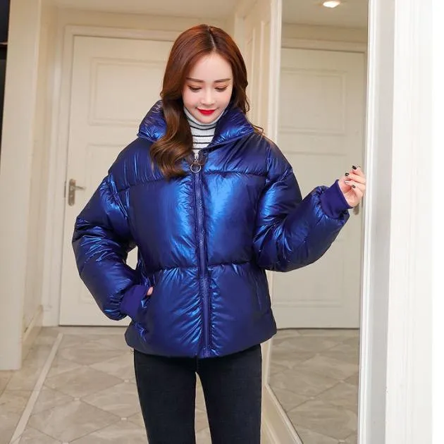 Chic Metallic Puffer Jacket