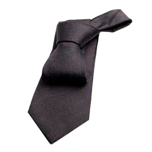 Clarendon Foulard Silk Tie, Brown / Bluish Grey / Orange