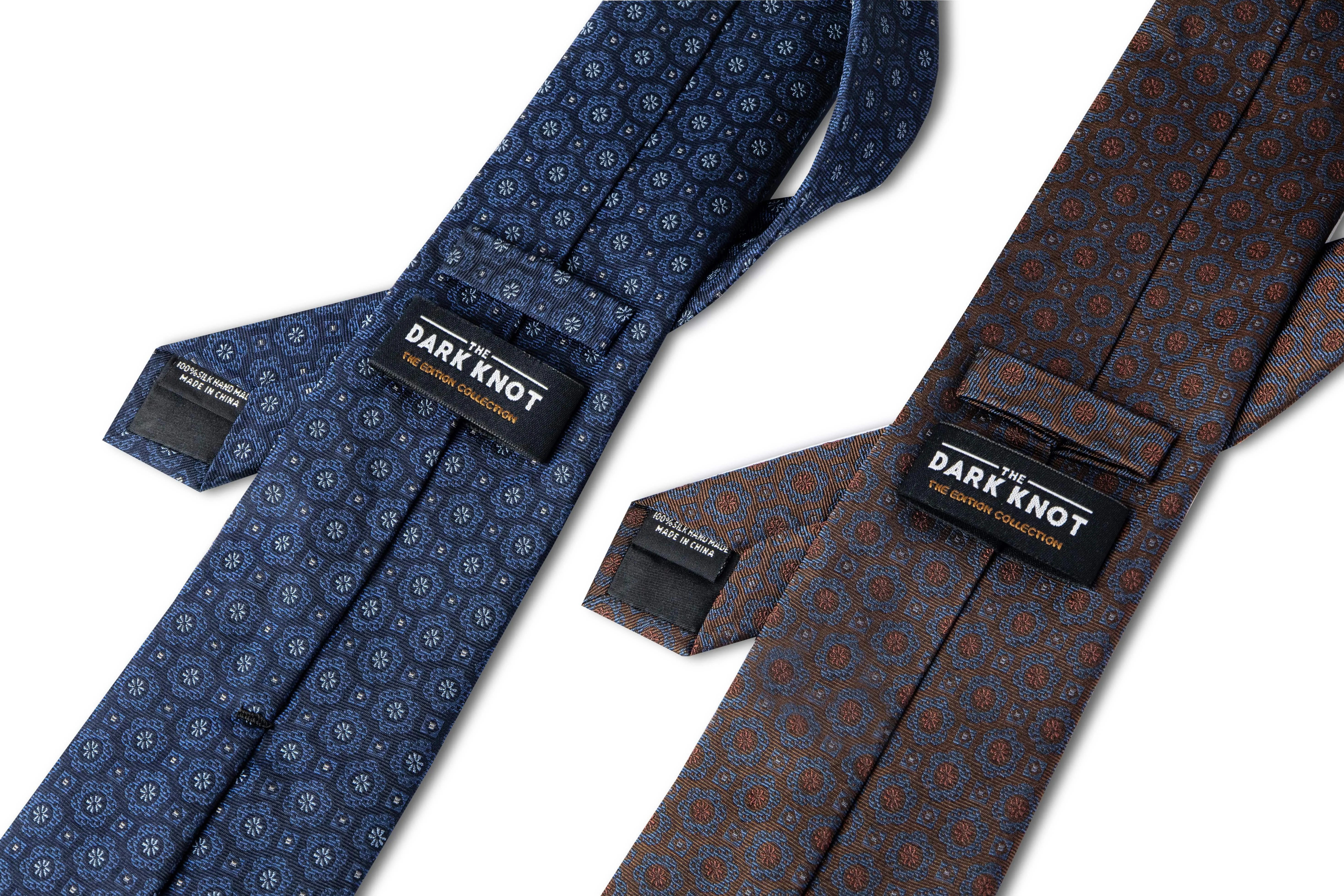 Clarendon Foulard Silk Tie, Brown / Bluish Grey / Orange