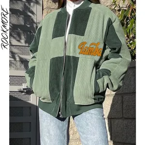 Corduroy Patchwork Baseball Jackets Women Bomber Jacket Y2K Autumn Casual Oversize Unisex Coats Harajuku Overcoats