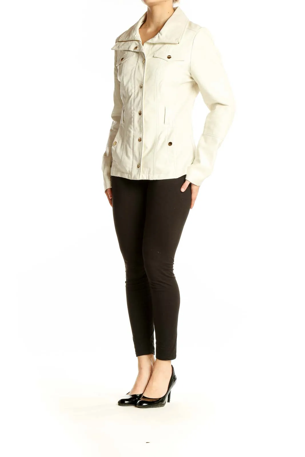 Cream Zip-Up Utility Jacket