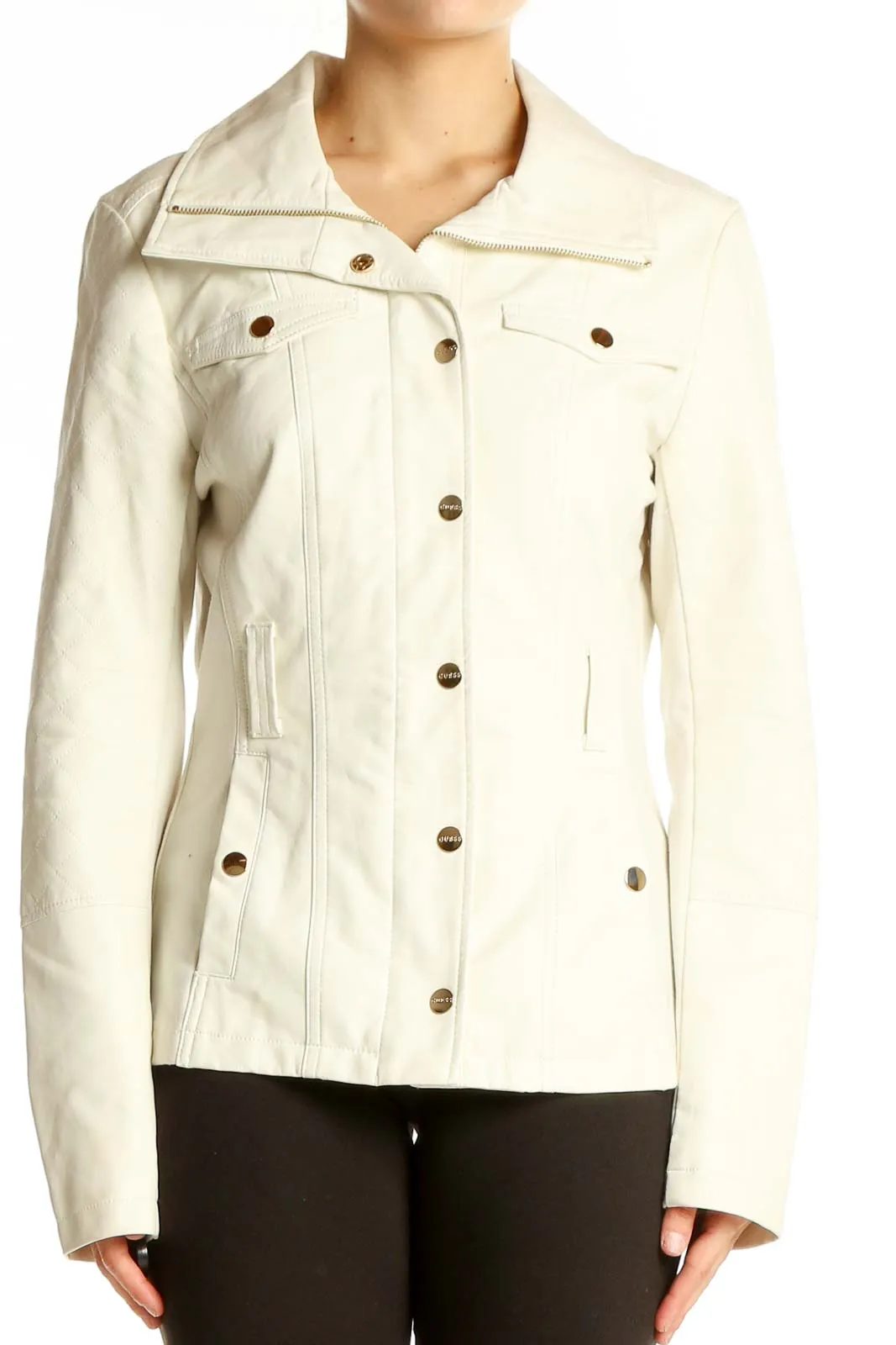 Cream Zip-Up Utility Jacket