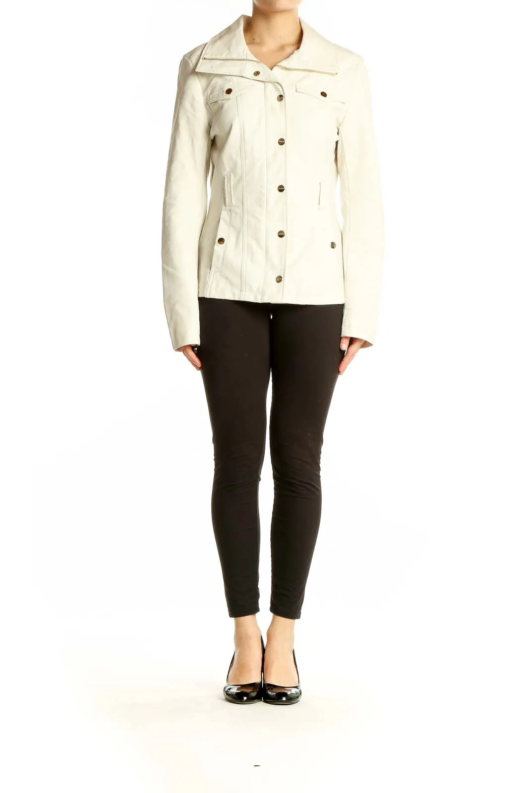 Cream Zip-Up Utility Jacket