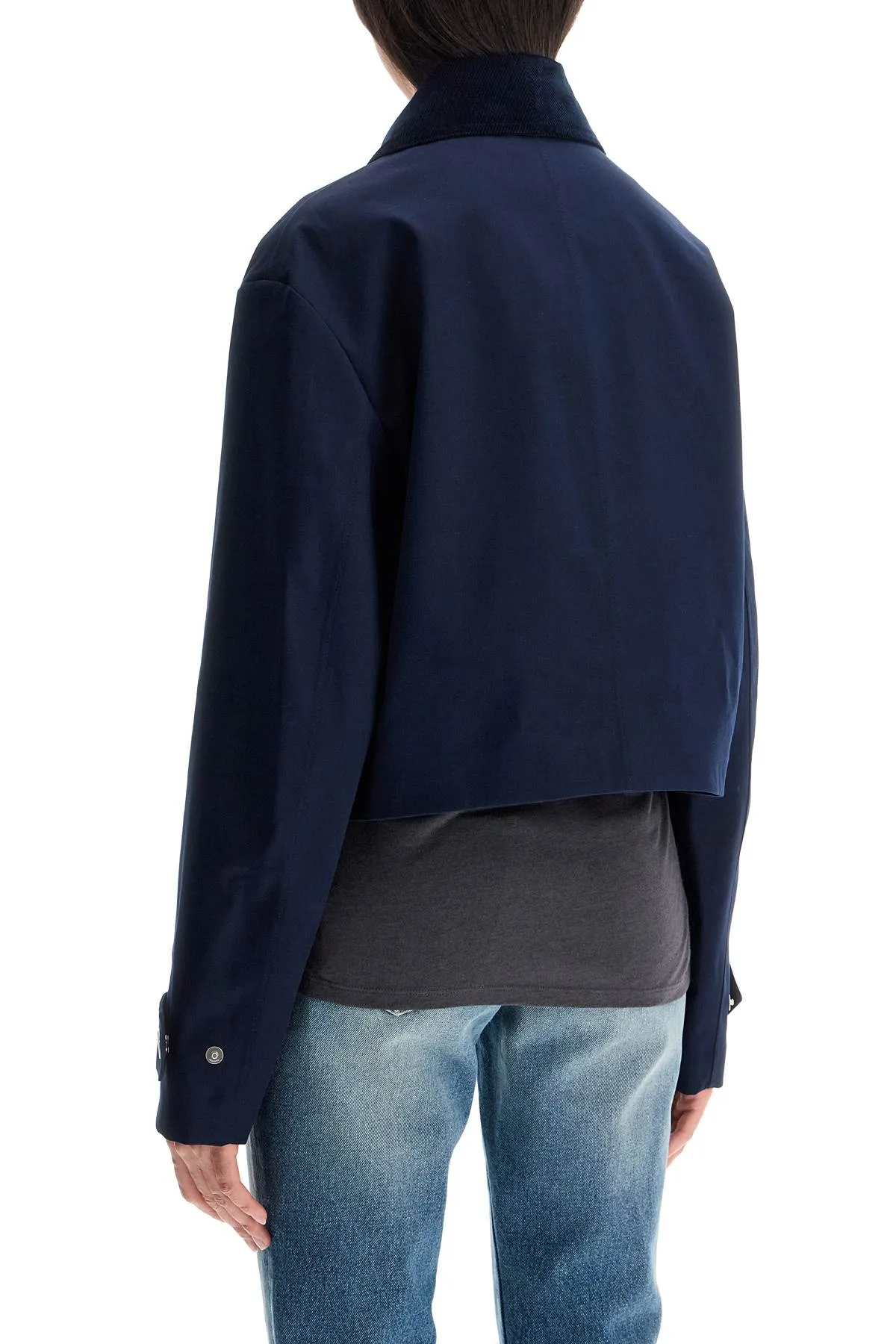 cropped canvas jacket for women FJK069 CO0081 BLEU MARINE/ BLEU ARGILE