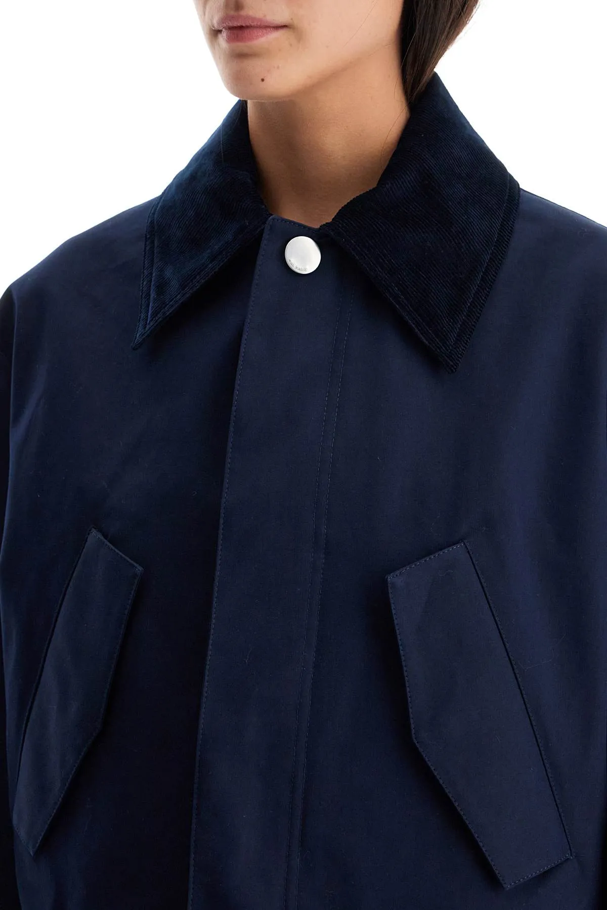 cropped canvas jacket for women FJK069 CO0081 BLEU MARINE/ BLEU ARGILE