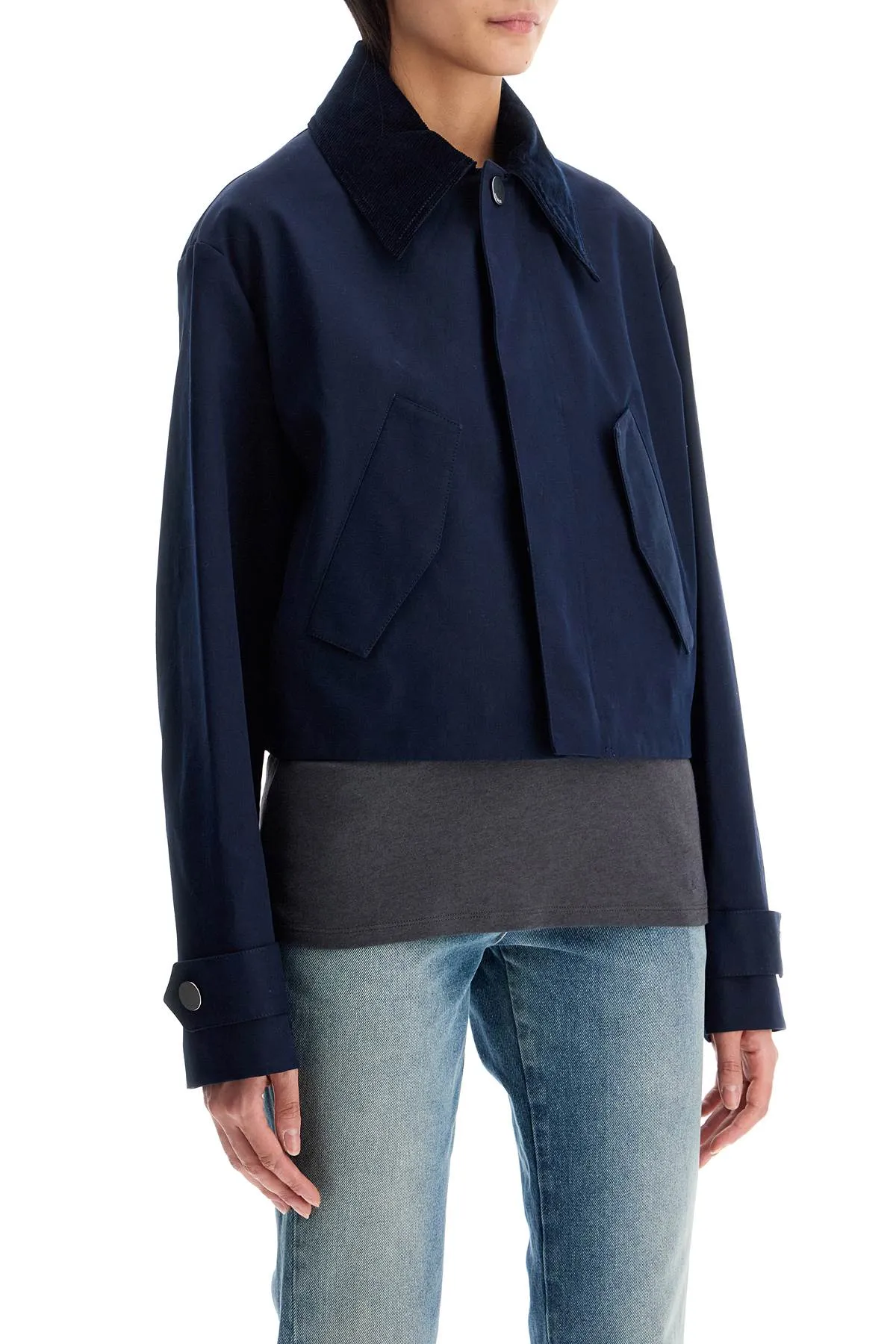 cropped canvas jacket for women FJK069 CO0081 BLEU MARINE/ BLEU ARGILE