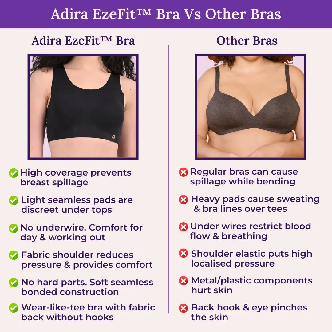 EzeFit  Bra | U Back | Sports Bra/T shirt Bra | Lightly Padded | Seamless | Removable Pads | Pack Of 2