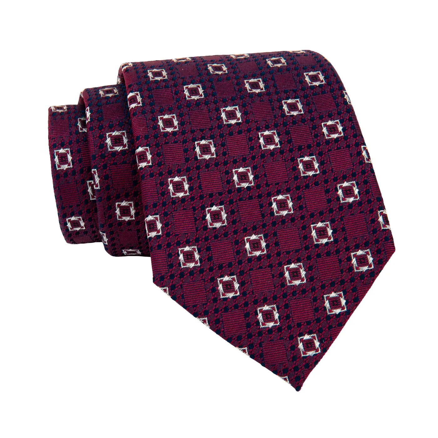 Florence Foulard Silk Tie, Burgundy / Silver / Navy