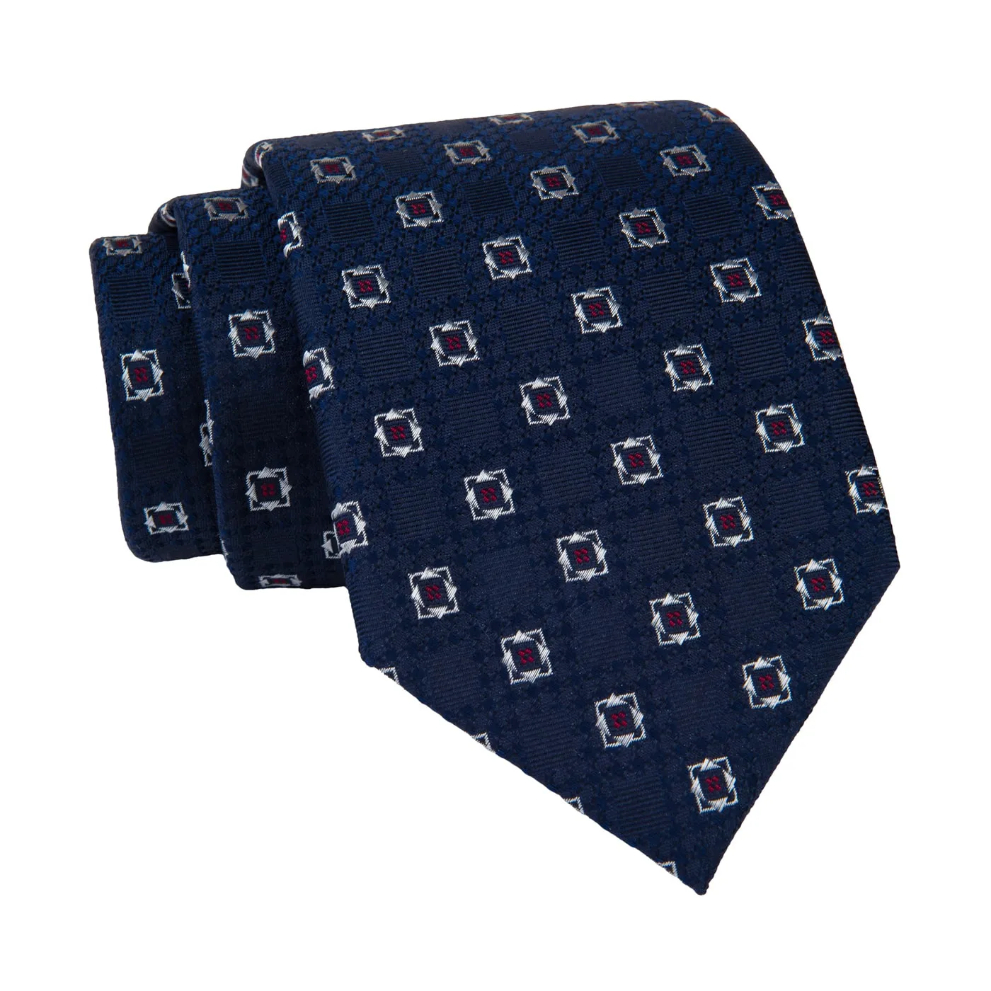 Florence Foulard Silk Tie, Navy / Red / Silver