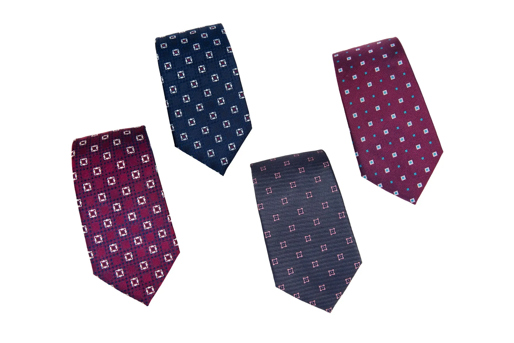 Florence Foulard Silk Tie, Navy / Red / Silver
