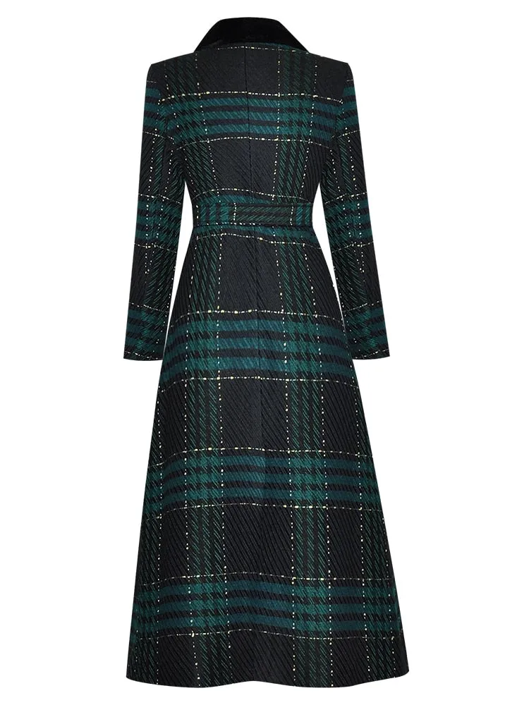 Fur collar Long sleeve lace-up Plaid  Windbreaker
