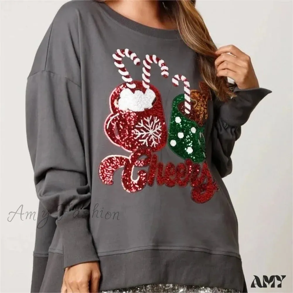 Glitter Patchwork Vintage Harajuku Christmas Hoodie - Long Sleeve