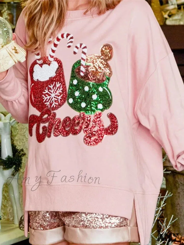 Glitter Patchwork Vintage Harajuku Christmas Hoodie - Long Sleeve