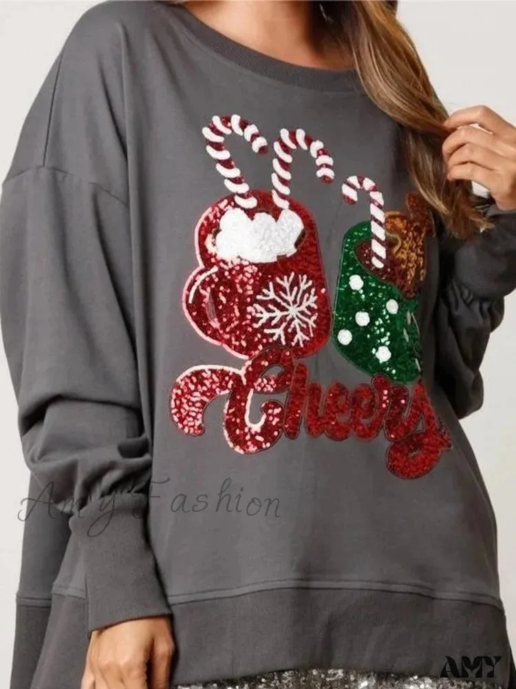 Glitter Patchwork Vintage Harajuku Christmas Hoodie - Long Sleeve