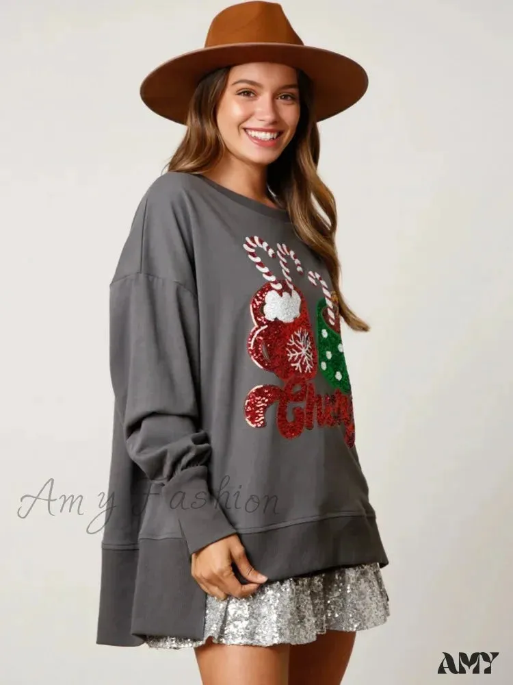 Glitter Patchwork Vintage Harajuku Christmas Hoodie - Long Sleeve