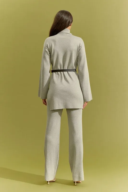 Grey Knit Asymmetrical Top And Pants Set